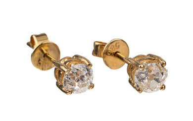 Pair of 14 kt gold diamond-earrings , YG 585/000, 2...