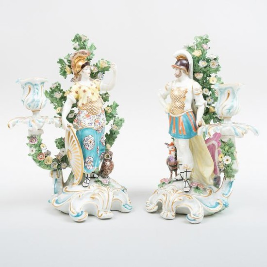 Pair of Chelsea Porcelain Bocage Figural Candlesticks