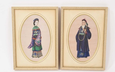 Pair of Chinese paintings on pith paper depicting nobles, each 21 x 13cm in glazed frames