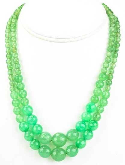 Pair of Faceted & Graduated Green Jade Necklaces