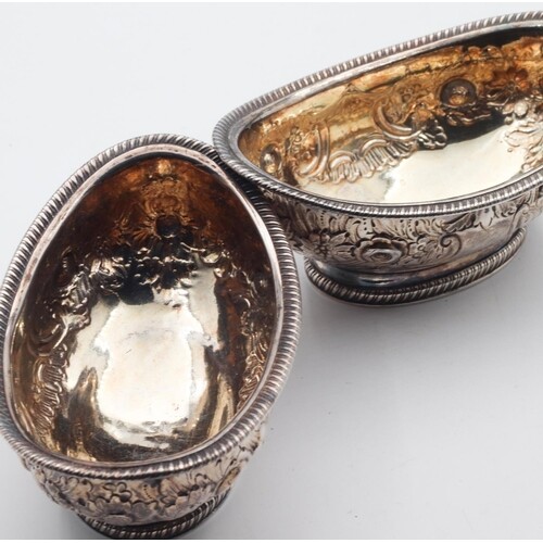 Pair of Georgian Silver Embossed Decorated Boat Form Salts