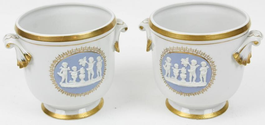 Pair of Paris Porcelain Type Cache Pots