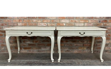 Pair of antique French painted console tables, fitted with a...