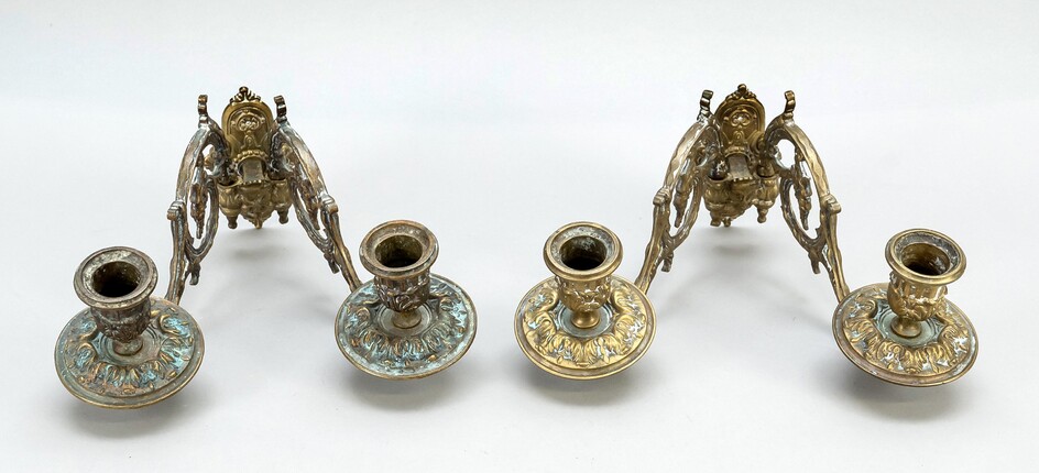Pair of two-armed piano candlesticks, late 19th c