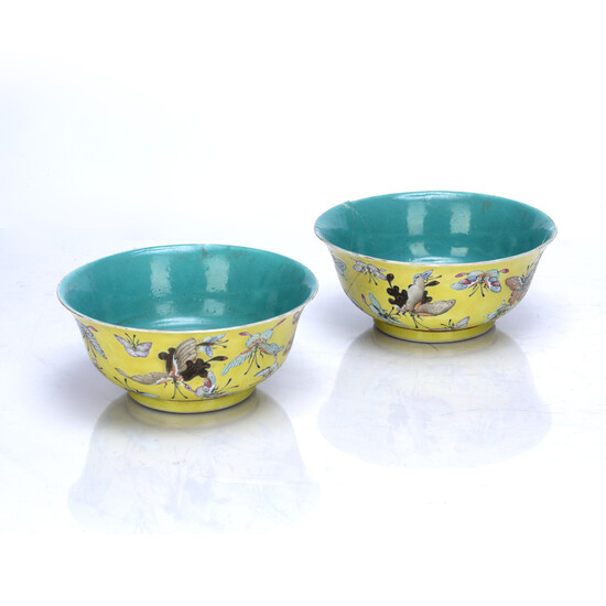 Pair of yellow glazed bowls