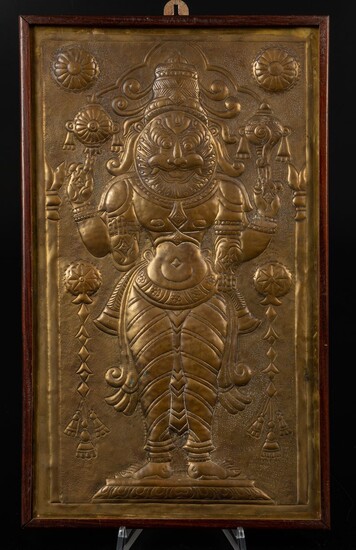 Placca in bronzo lavorata a bassorilievo raffigurante divinitÃ , India, XIX-XX secolo