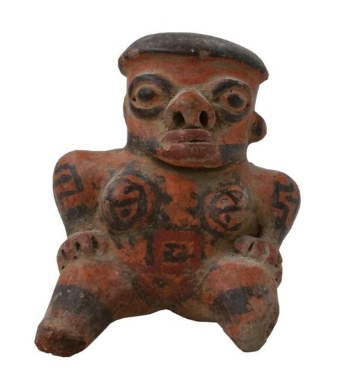 Pre-Columbian Decorated Pottery Rattle Nude Lady Figure