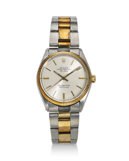 ROLEX, RETAILED BY TIFFANY & CO., REF. 5501, AIR-KING, A FINE 14K YELLOW GOLD AND STEEL WRISTWATCH