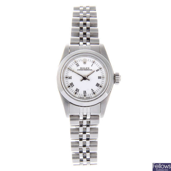 ROLEX - a lady's stainless steel Oyster Perpetual bracelet watch.