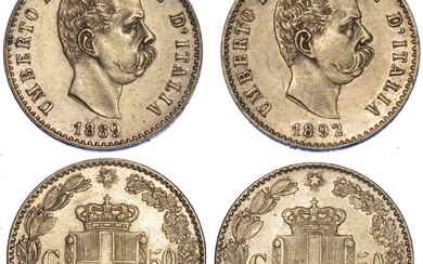 ROYAUME D'ITALIE. UMBERT IER DE SAVOIE, 1878-1900. Lot de deux pièces. 50 centimes 1889 -...