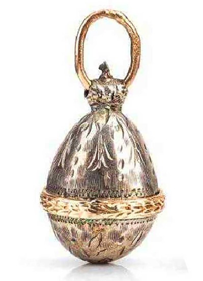 RUSSIAN IMPERIAL GOLD & SILVER EGG PENDANT