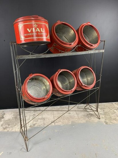 Rare Antique Viau Candy Tin Cans Store Display