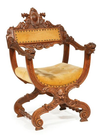 Renaissance Carved Walnut Savonrola Chair