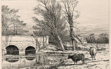 Richard Samuel Chattock Bridge on the River Blythe 1871 Etching Signed