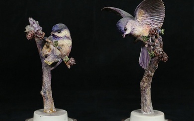Royal Worcester Pair Chickadee & Larch Figures