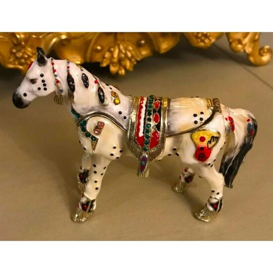 Russian Jeweled Horse Trinket Jewel Box