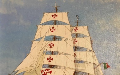 Sagres II Ship Portrait 20th Century, signed oil painting C. 1999