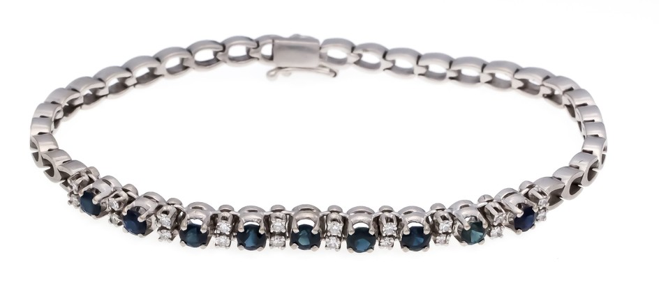 Sapphire diamond bracelet WG 750/000 with 9 round...