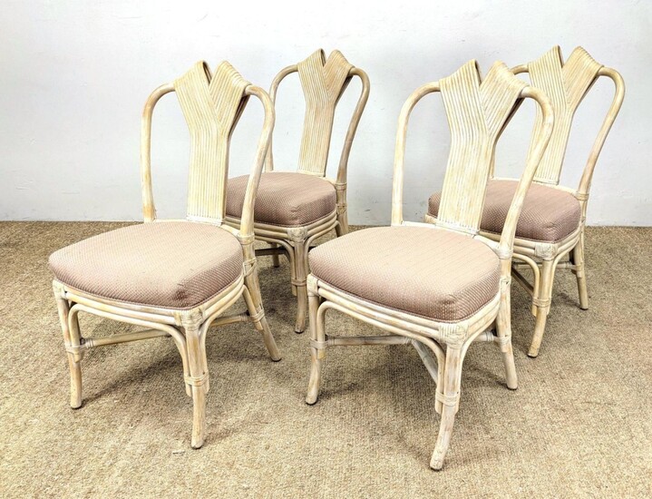Set 4 Bleached Rattan Dining Chairs.