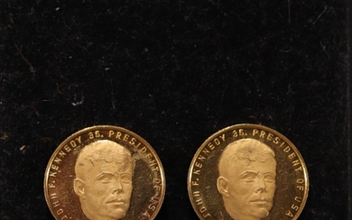 Set of two gold coins commemorating John F. Kennedy (1917-1963).