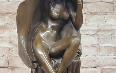Sexy Nude Female Figure Underneath a Shawl - Original Bronze Art Deco Sculpture