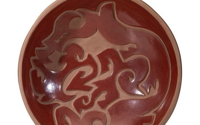 Sharon Naranjo (Santa Clara, b. 1951) Carved Redware Pottery Charger, with Avanyu