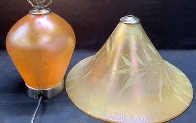 Signed Vintage Amber Art Glass Lamp & Shade