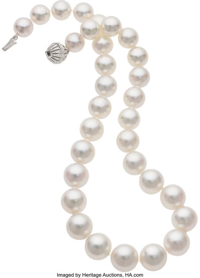 South Sea Cultured Pearl, Diamond, White Gold Necklace Stones:...