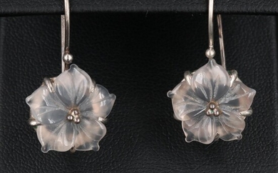 Sterling Silver Molded Glass Flower Earrings