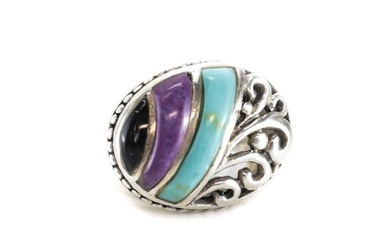 Sterling Silver Turquoise Sugilite Onyx Ring sz 5.5 Oval face Openwork 10.4grams