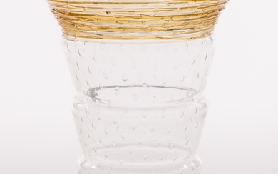 Steuben Controlled Bubbles and Amber Thread Glass Vase, c.1930