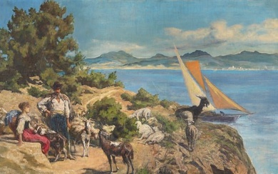 Stückelberg, Ernst Hirten bei der Rast an Meeresküste. Um 1856 - 1860. Öl auf
