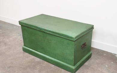 TRUNK, Victorian green painted pine with wreath decorated to...