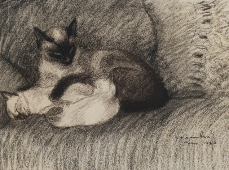 Théophile Alexandre STEINLEN (1859-1923), 'Deux chats', fusain
