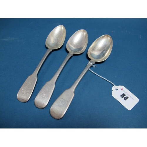 Three Hallmarked Silver Fiddle Pattern Table Spoons, initial...