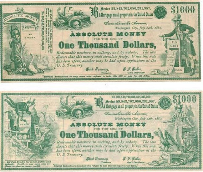 Two $1000 Absolute Money Greenback-Labor Political