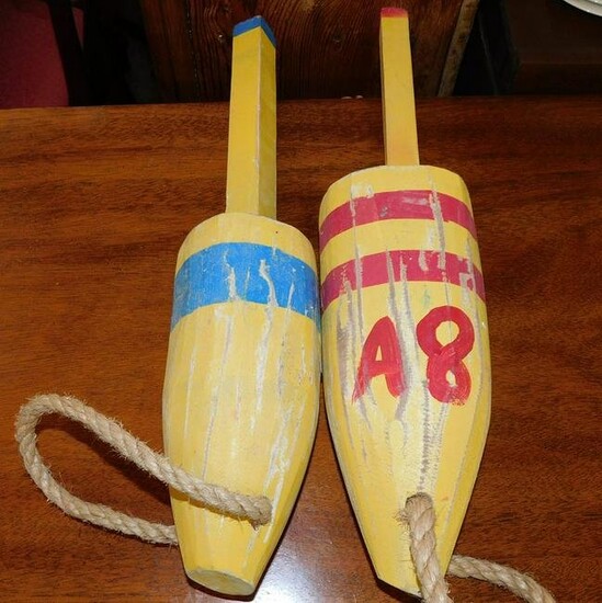 Two Carved Wood Painted Buoys