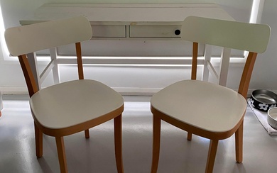 Two White Laminate Timber Leg Occasional Chairs