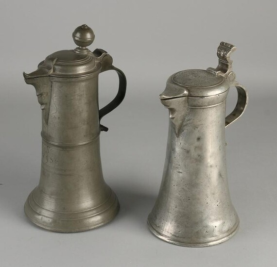 Two antique German 18th century pewter beak jugs.&#160