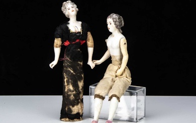 Two unusual fine German shoulder-head or half dolls