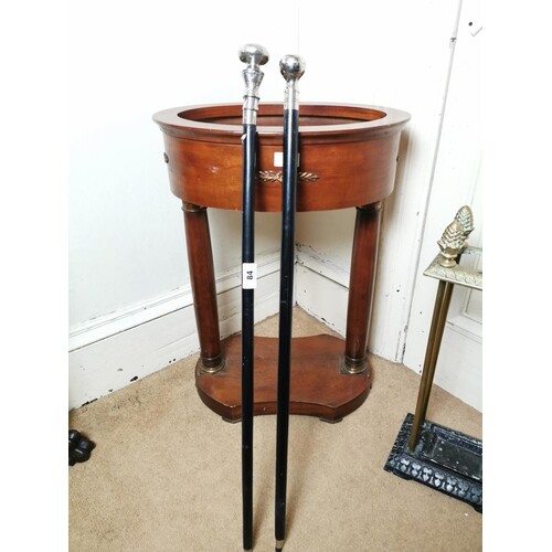 Two wooden walking sticks with silver plated finials { 95cm ...
