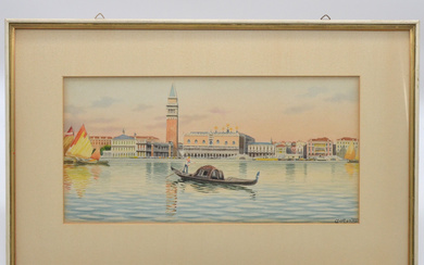 VENICE LANDSCAPE PAINTING, WATERCOLOR ON PAPER, UNKNOWN ARTIST, 20TH CENTURY, SIGNED.