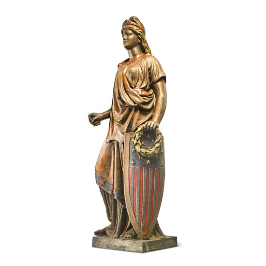VERY FINE AND RARE CAST AND POLYCHROME PAINTED ZINC 'GODDESS OF LIBERTY', J.L. MOTT IRON WORKS, NEW YORK OR CHICAGO, CIRCA 1875