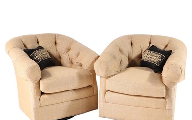 Vanguard Pair of Swivel Lounge Chairs with Pillows
