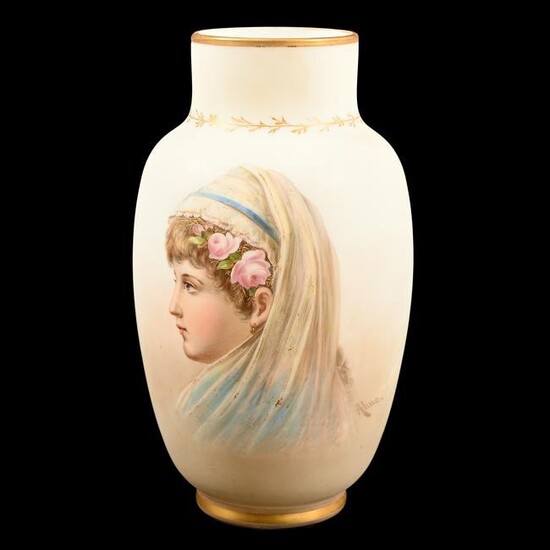 Vase, White Opaline Bohemian Art Glass