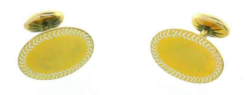 Victorian 10k Yellow Gold and White Geometric Enamel