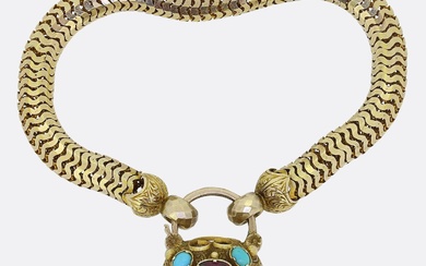 Victorian Tourmaline and Turquoise Padlock Bracelet
