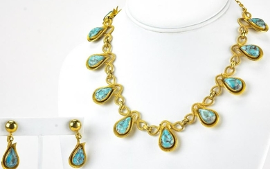 Vintage Gilt Metal & Faux Turquoise Jewelry Suite