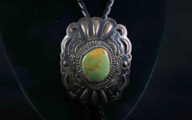 Vintage Sterling Native American Royston Turquoise Leather Bolo Tie