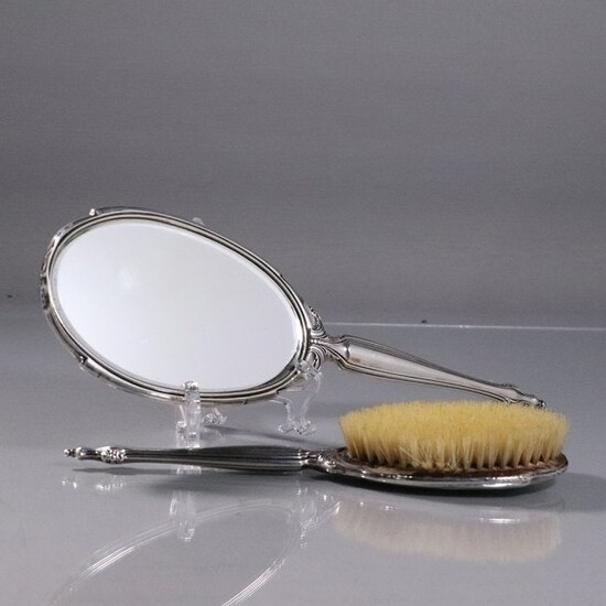 Vintage Sterling Silver Hand Mirror and Hand Brush